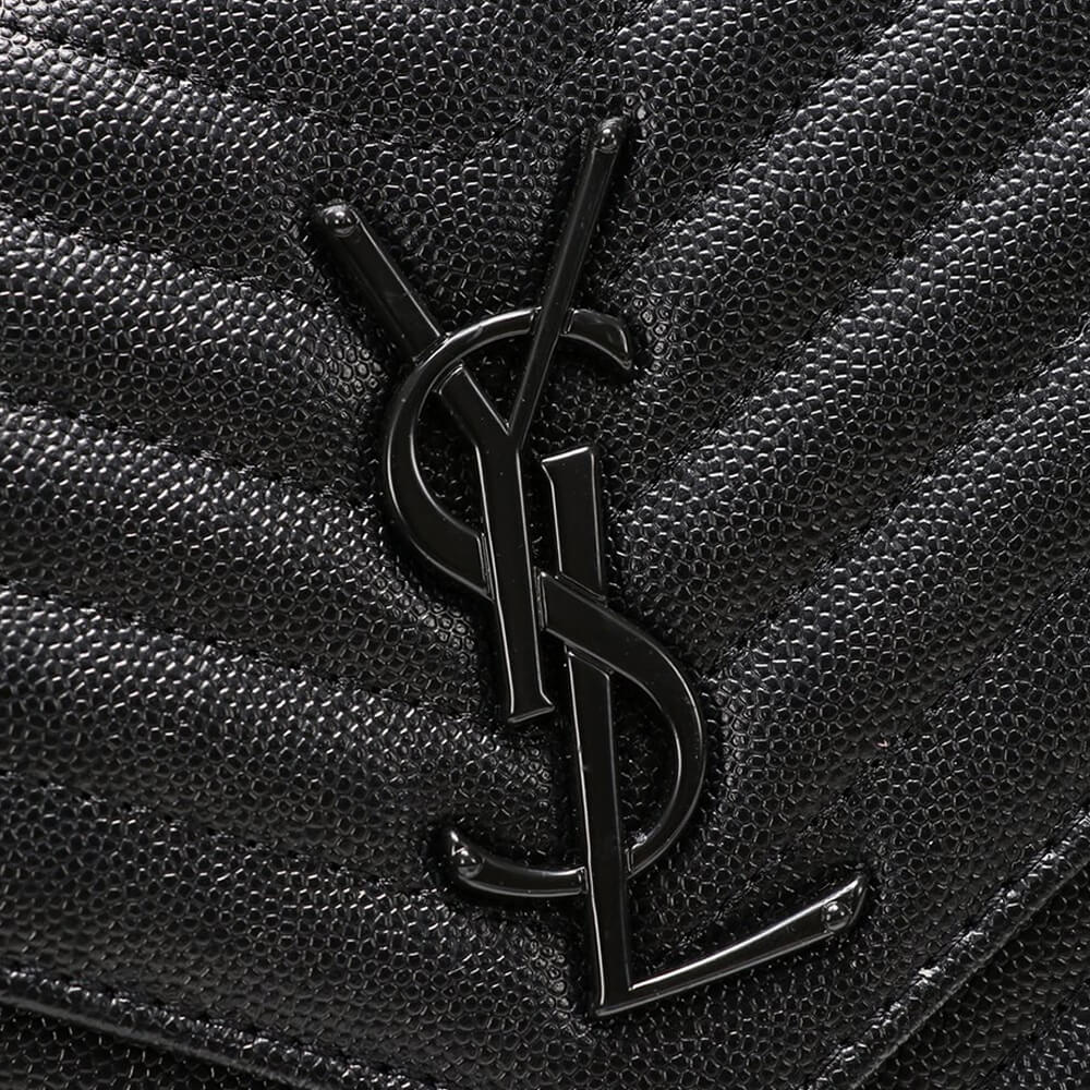 Saint Laurent Chain-strap YSL-plaque grained-leather wallet