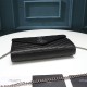 Saint Laurent Chain-strap YSL-plaque grained-leather wallet